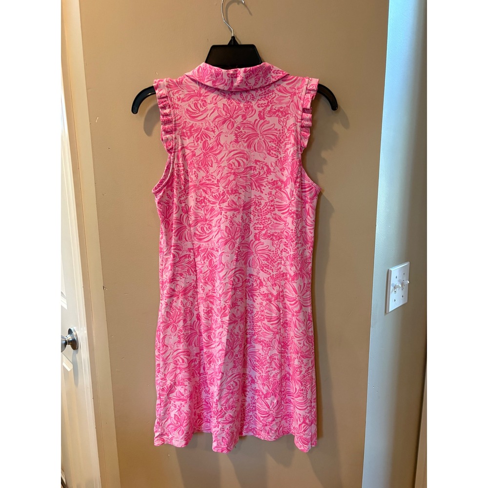 Lilly Pulitzer Luxletic Pink Floral Ruffle Sleeveless Golf tennis Polo Dress S - Picture 2 of 6